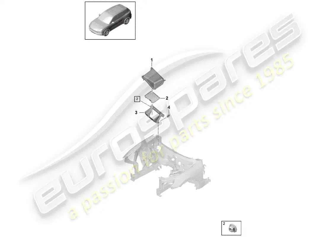 porsche 2020 (cayenne e3 9ya/9yb) entrada de aire fresco diagrama de piezas