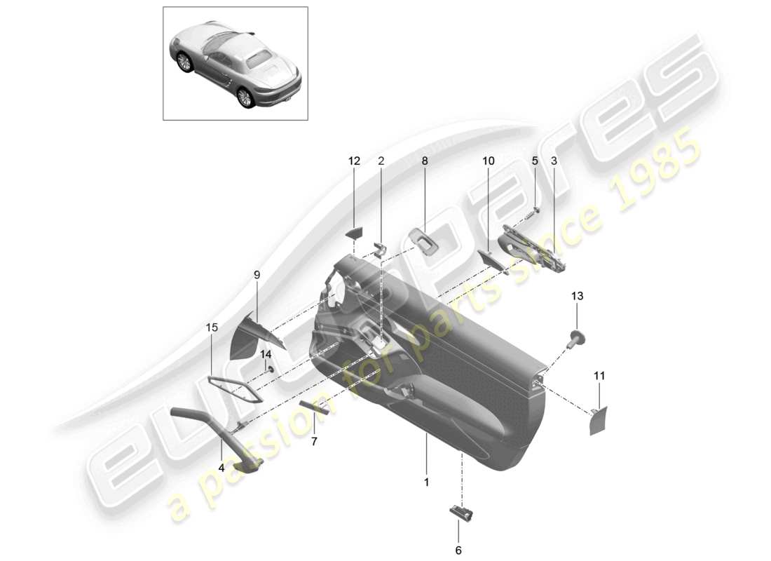 porsche 2023 (718 boxster) panel de puerta accesorios de cuero molduras pintadas diagrama de piezas