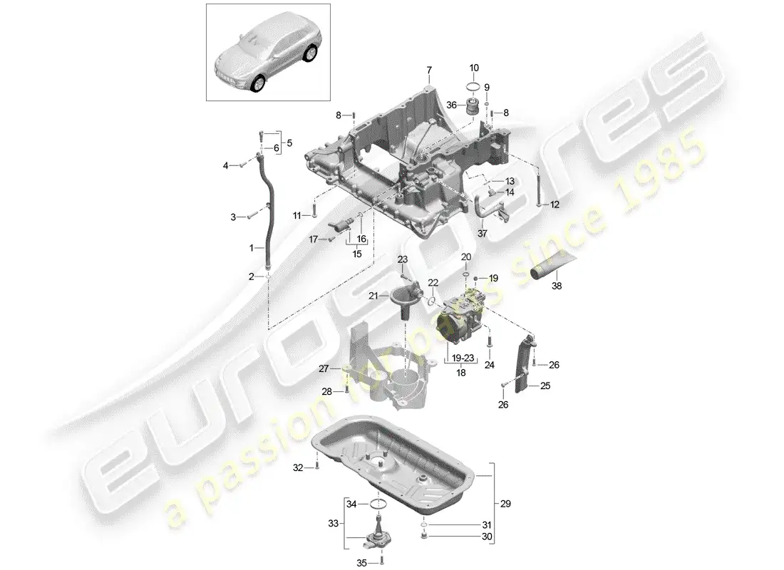 porsche 2018 (macan) diagrama de piezas de la carcasa conductora de aceite