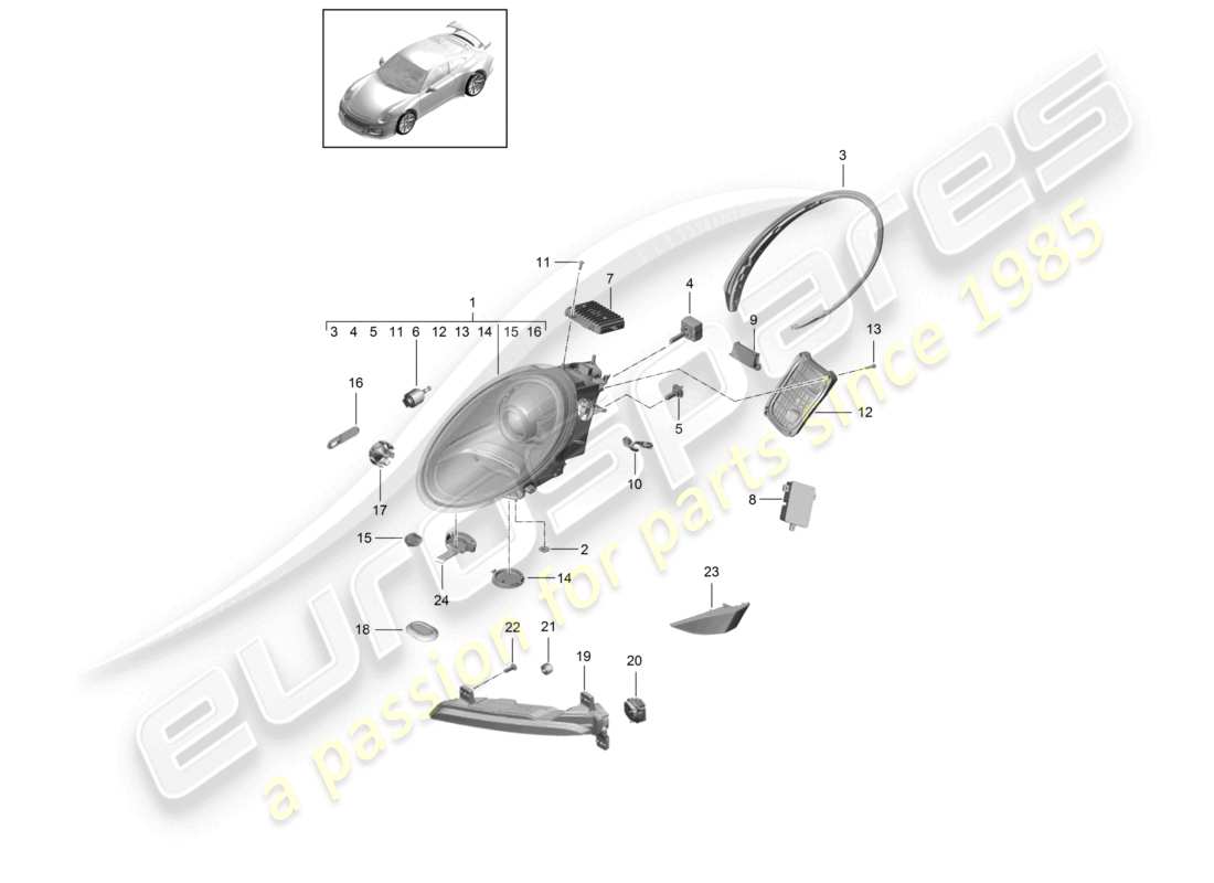 porsche 2021 (991-2 r/gt3/rs) faros faro adicional indicador de señal de giro luz de posición lateral repetidor de señal de giro d - mj 2018>> diagrama de piezas