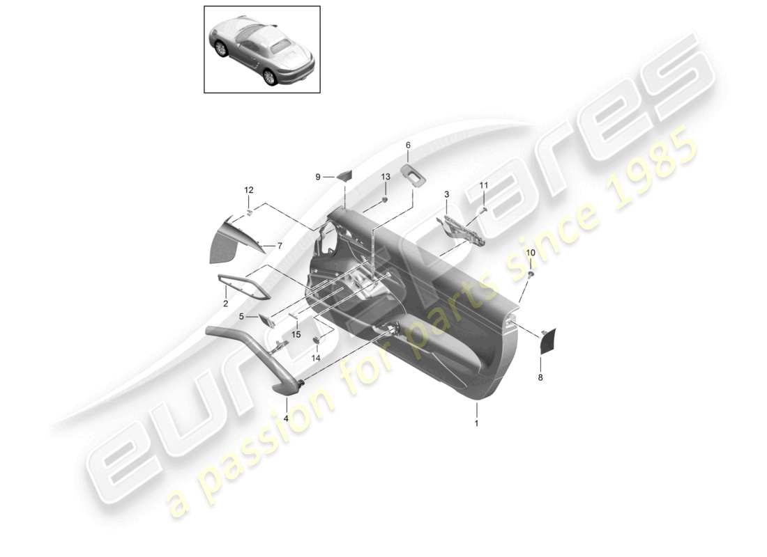 porsche 2024 (718 boxster) diagrama de piezas de cuero sintético/cuero para accesorios de paneles de puerta