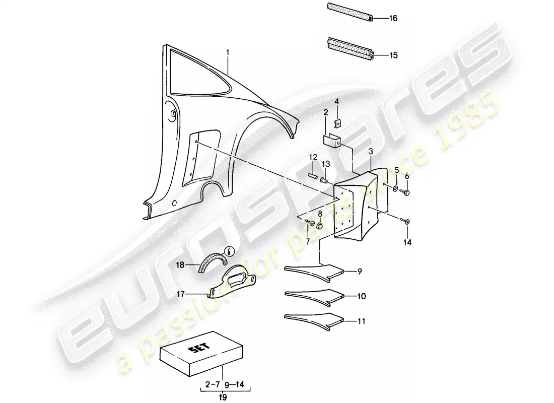 porsche 1989 (911) modelo especial - diseño de punta plana - paneles exteriores diagrama de piezas