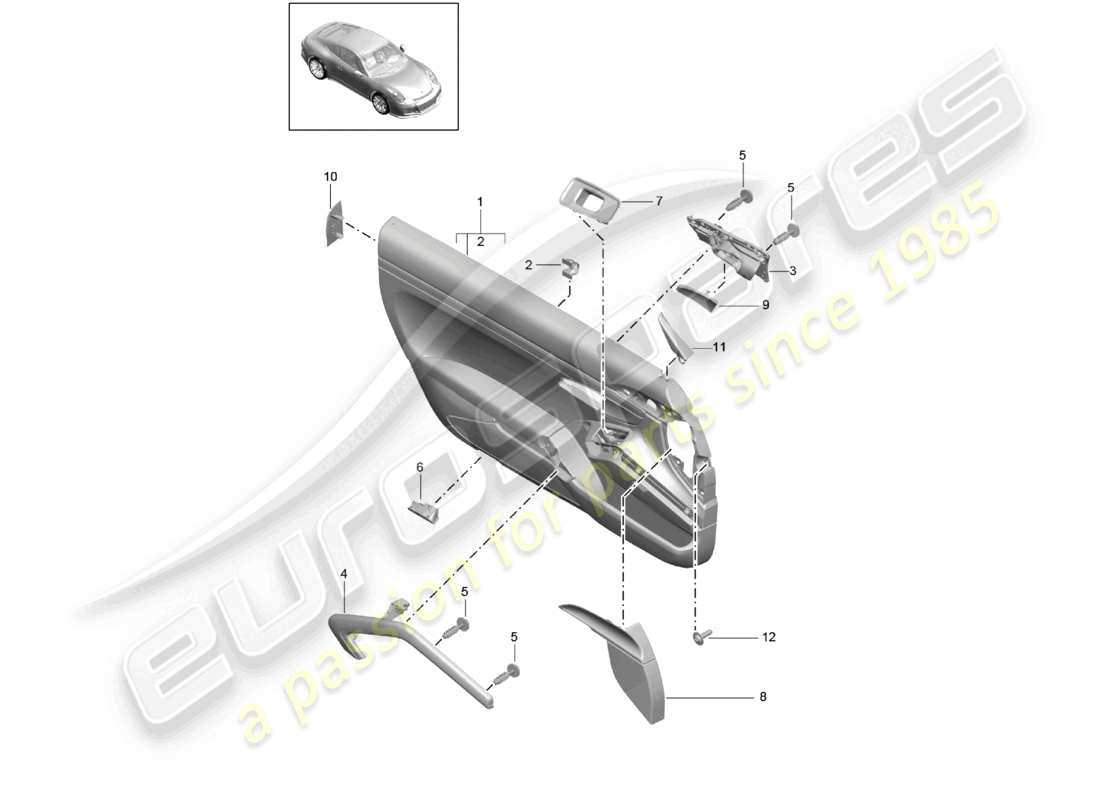porsche 2021 (991-2 r/gt3/rs) panel de puerta gt3 accesorios panel de moldura para puerta aluminio cepillado touring paket 2. generación d - mj 2018 >> diagrama de piezas
