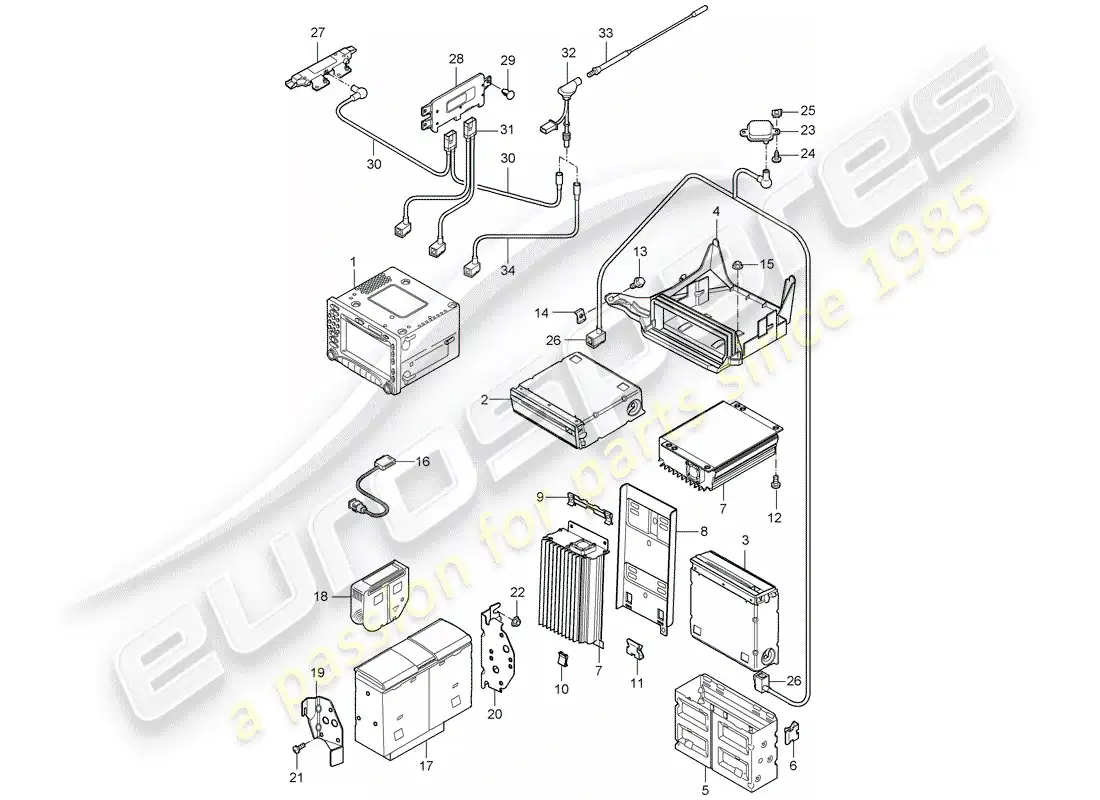 porsche 2008 (997-1 turbo / gt2) diagrama de piezas de la unidad de radio