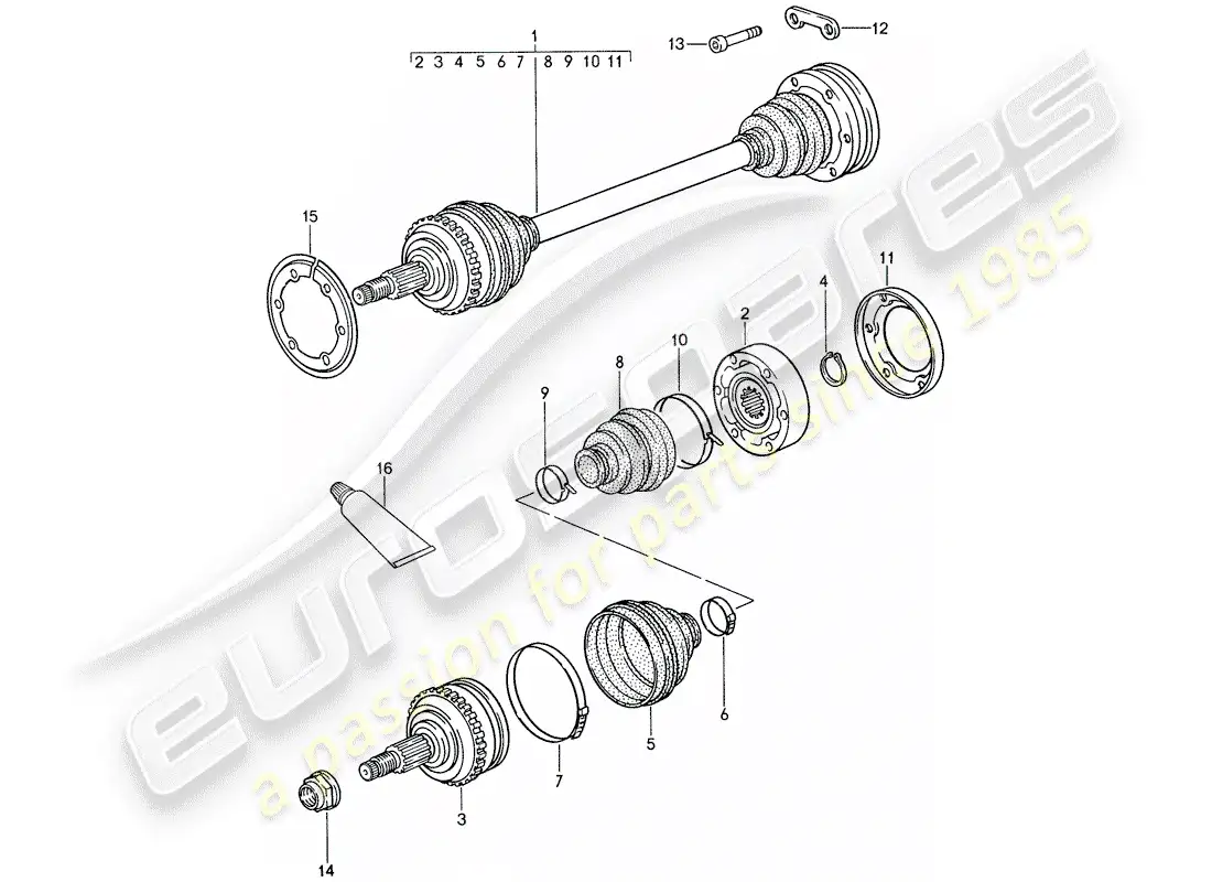 porsche 1988 (959) eje de accionamiento diagrama de piezas