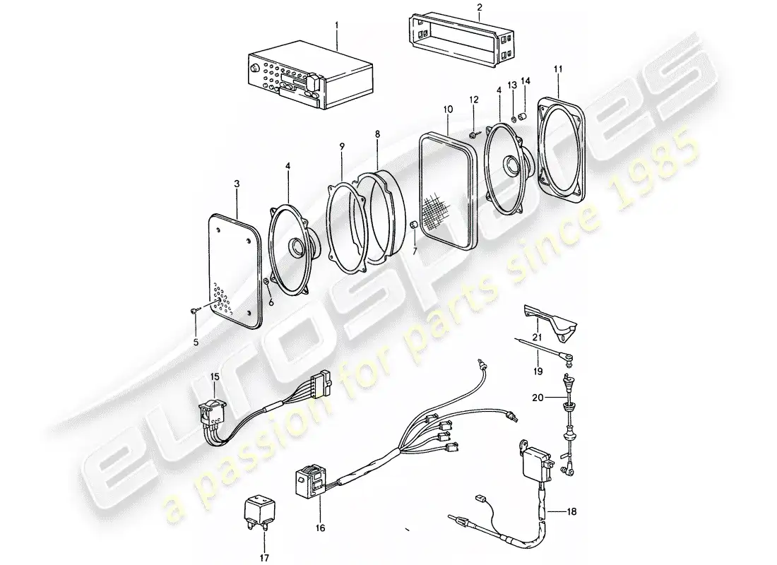 porsche 1988 (944) unidad de radio diagrama de piezas