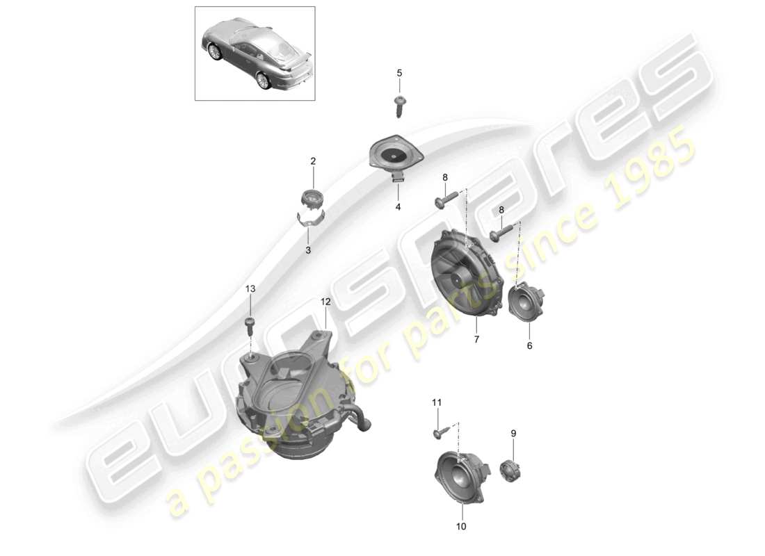 porsche 2021 (991-2 r/gt3/rs) diagrama de piezas del altavoz d - mj 2018>>