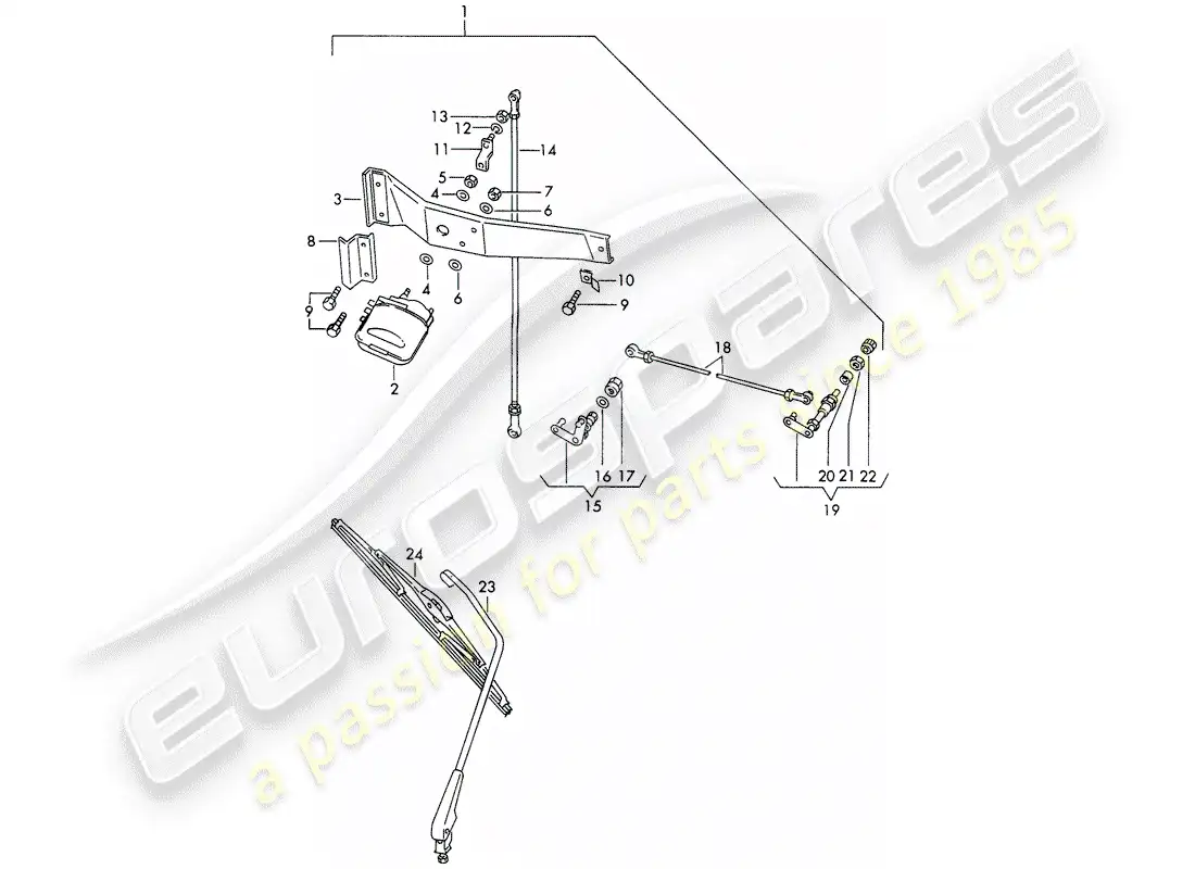 porsche 1967 (911/912) limpiaparabrisas trasero diagrama de piezas