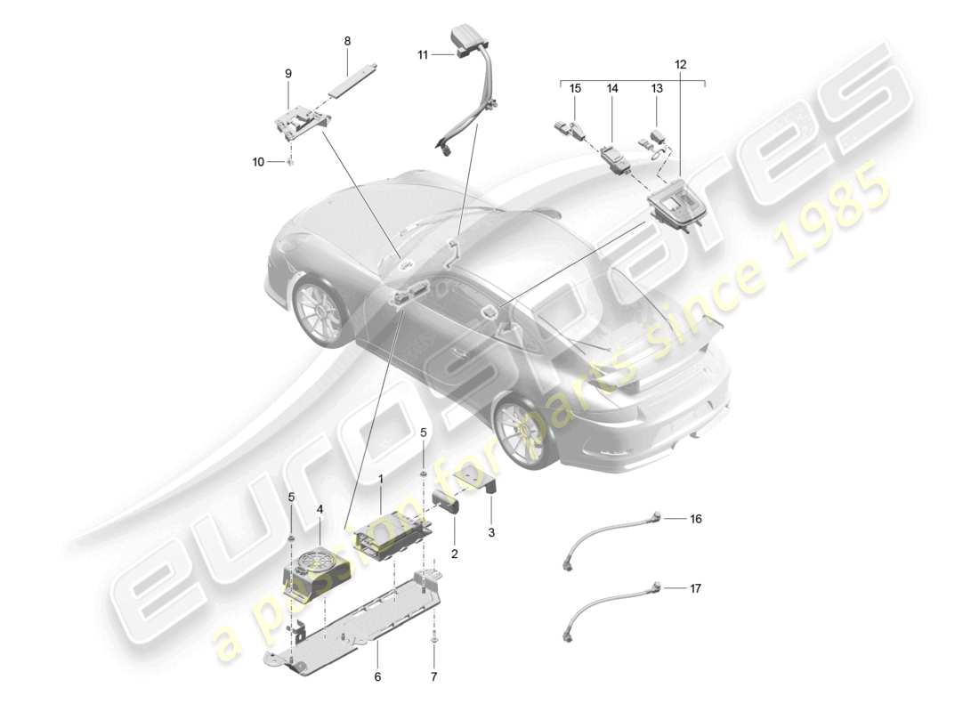 porsche 2021 (991-2 r/gt3/rs) para modelos con teléfono y llamada de emergencia diagrama de piezas