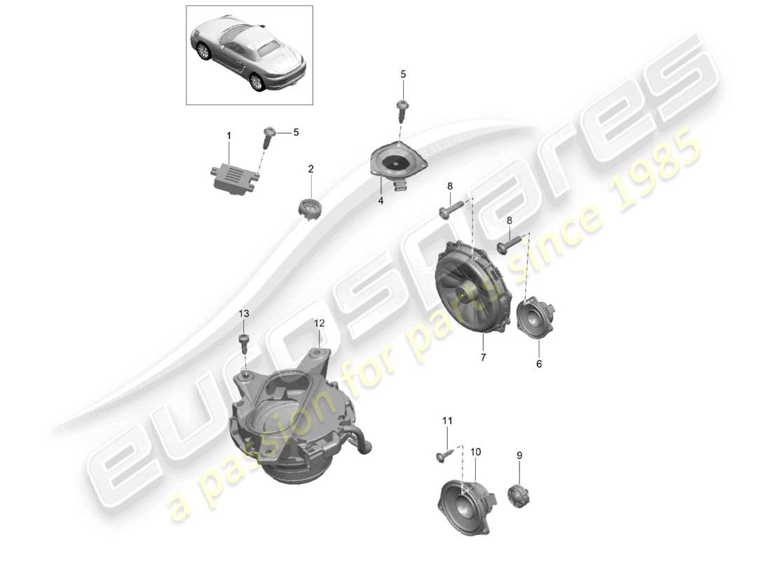 porsche 2025 (718 boxster) diagrama de piezas del altavoz