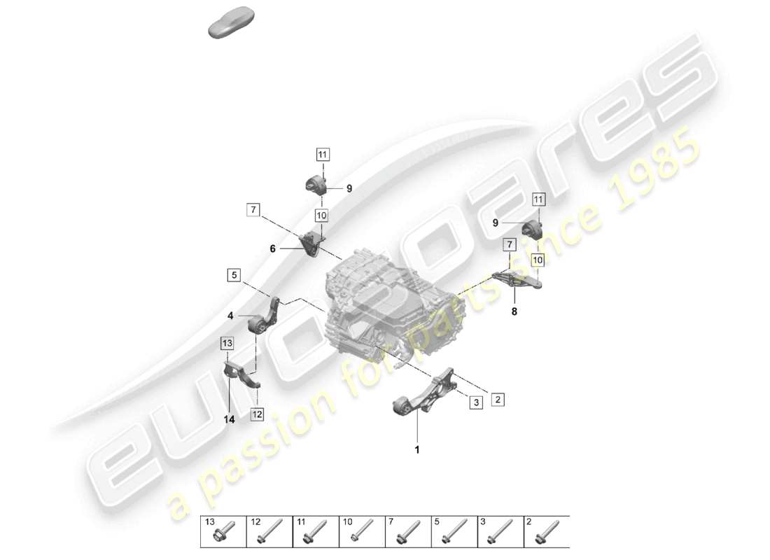 porsche 2025 (taycan 9j1-2) aparejo de elevación del motor eje trasero sl:0emd diagrama de piezas