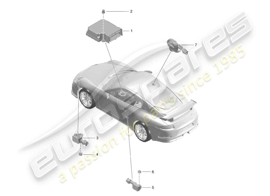 porsche 2021 (991-2 r/gt3/rs) diagrama de piezas del sensor de presión del airbag de la unidad de control