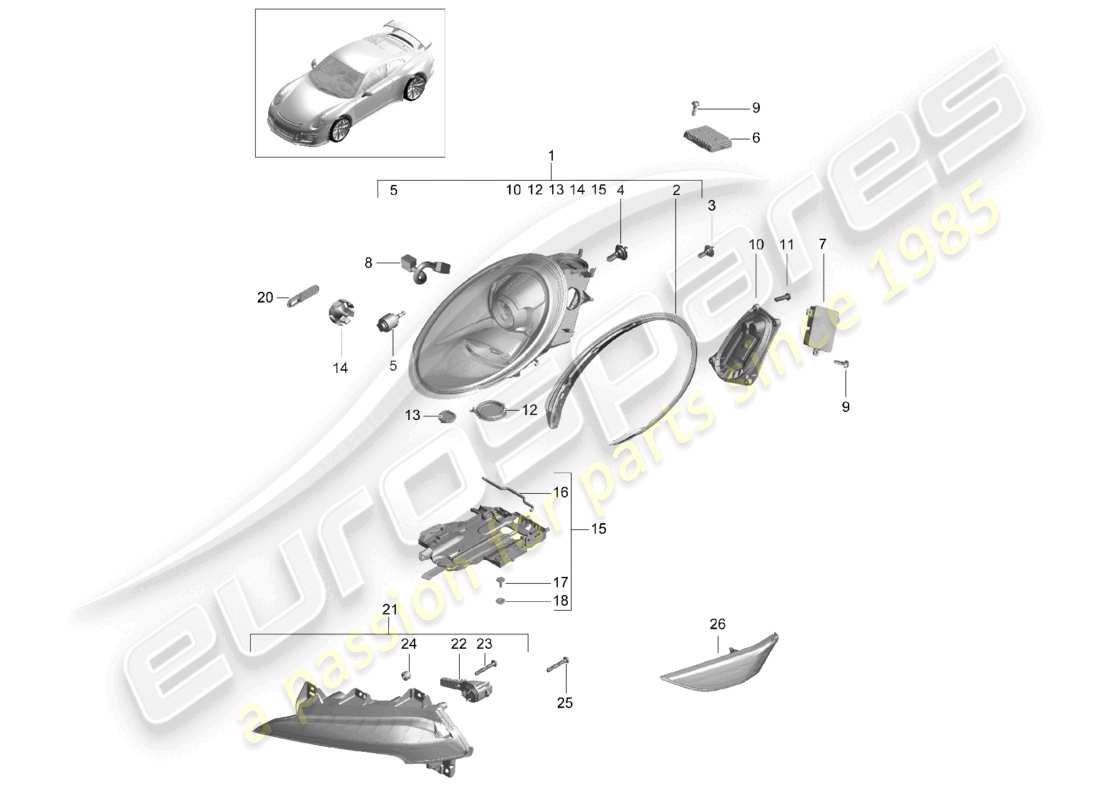 porsche 2021 (991-2 r/gt3/rs) faros faro adicional indicador de señal de giro luz de posición lateral repetidor de señal de giro d >>- mj 2017 diagrama de piezas