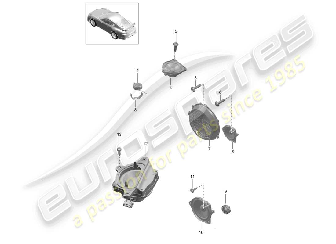 porsche 2021 (991-2 r/gt3/rs) diagrama de piezas del altavoz d >>- mj 2017