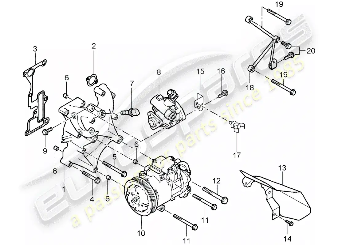 porsche 2005 (carrera gt) soporte - bomba de dirección asistida - compresor - aire acondicionado diagrama de piezas