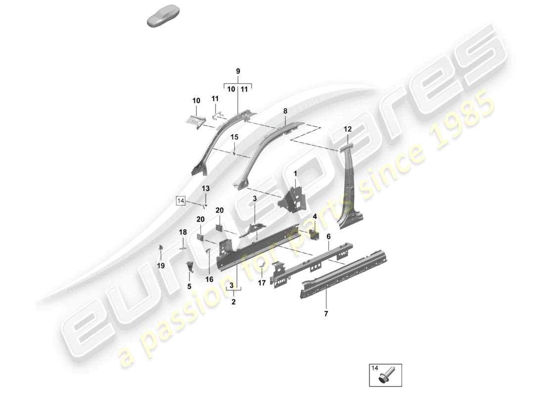 porsche 2024 (macan-e) diagrama de piezas del pilar a interior de la parte lateral del pilar b delantero