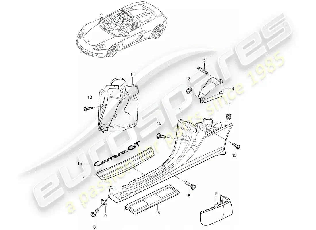 porsche 2005 (carrera gt) diagrama de piezas del umbral