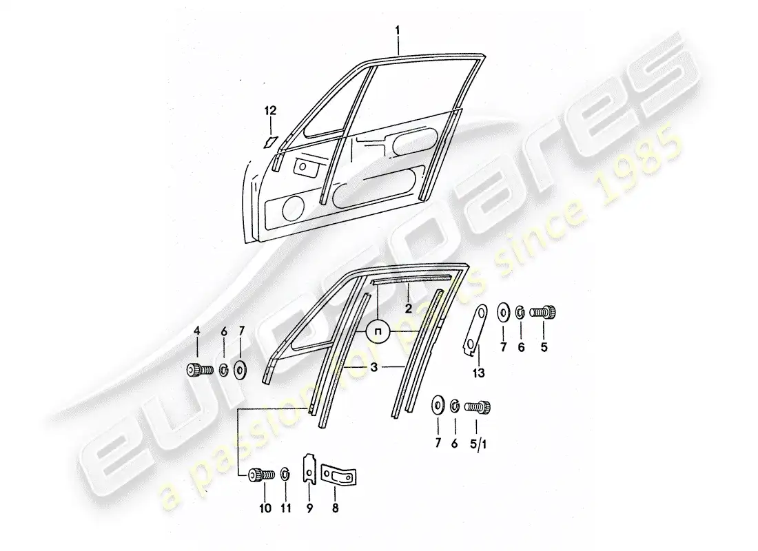 porsche 1977 (911 turbo) marco de la ventana diagrama de piezas