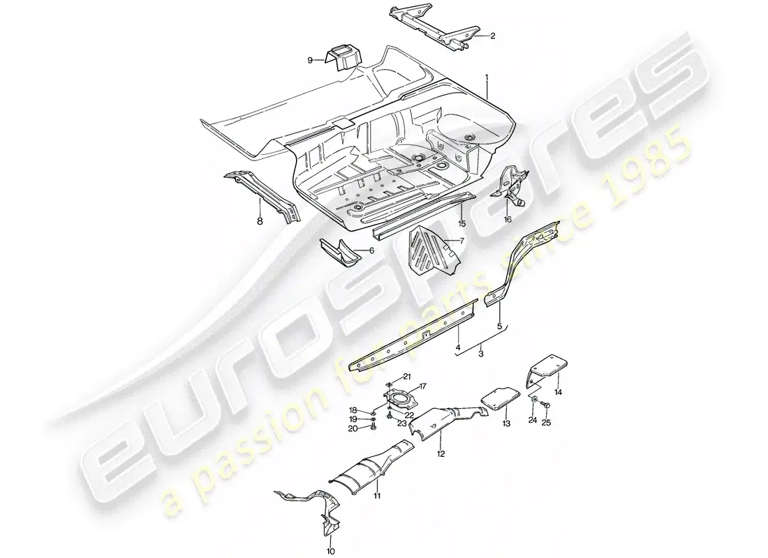 porsche 1982 (928) pan de piso - marco diagrama de piezas