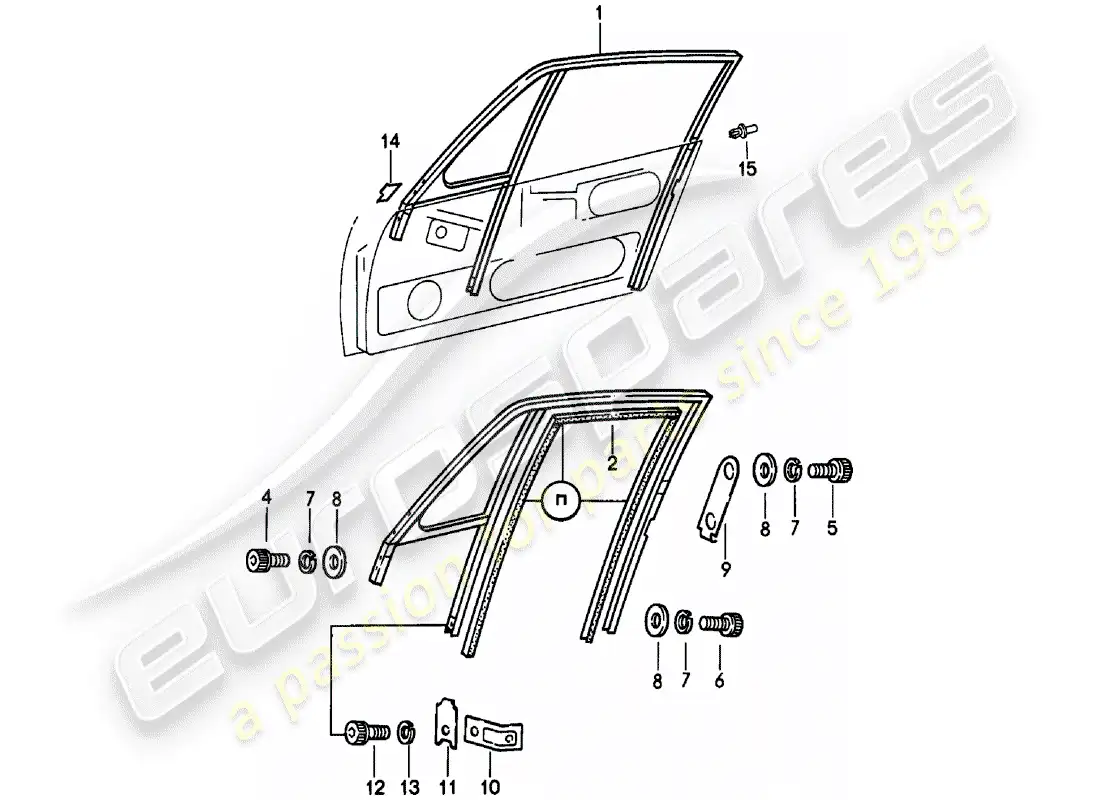 porsche 1979 (911) marco de la ventana diagrama de piezas