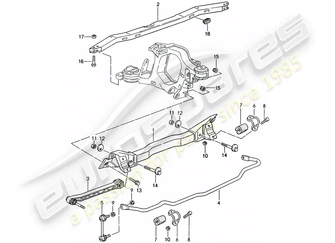 porsche 1998 (993) portador del eje trasero - estabilizador diagrama de piezas
