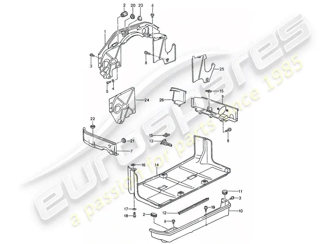 porsche 1998 (993) cubierta del motor - protección inferior diagrama de piezas