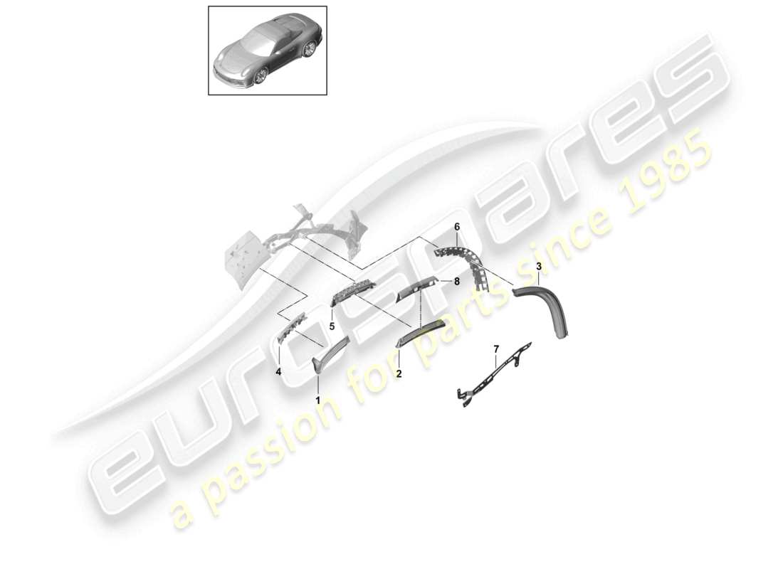 porsche 2021 (991-2 r/gt3/rs) diagrama de piezas de juntas de capota convertible