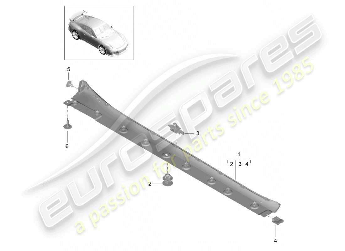 porsche 2021 (991-2 r/gt3/rs) diagrama de piezas del guarnecido de los miembros laterales