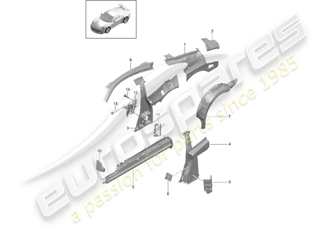 porsche 2021 (991-2 r/gt3/rs) diagrama de la parte interior de la parte lateral