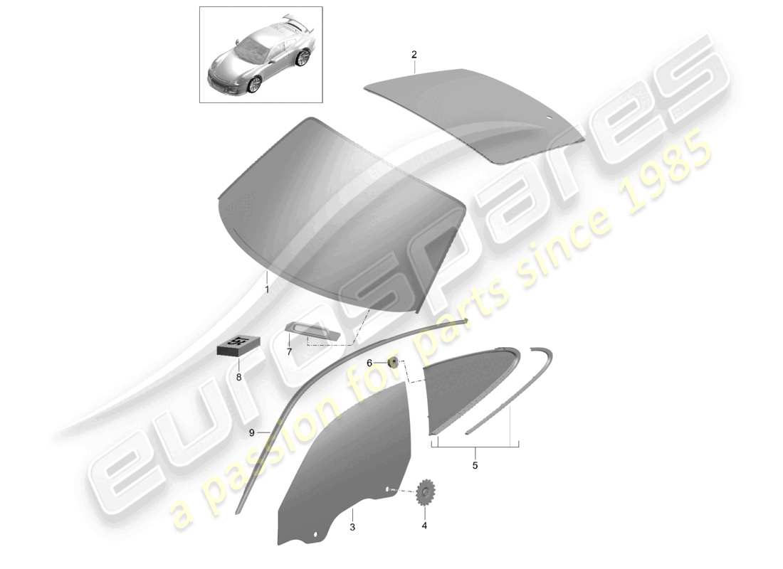 porsche 2021 (991-2 r/gt3/rs) parabrisas ventana lateral ventana trasera d - mj 2017>> diagrama de piezas