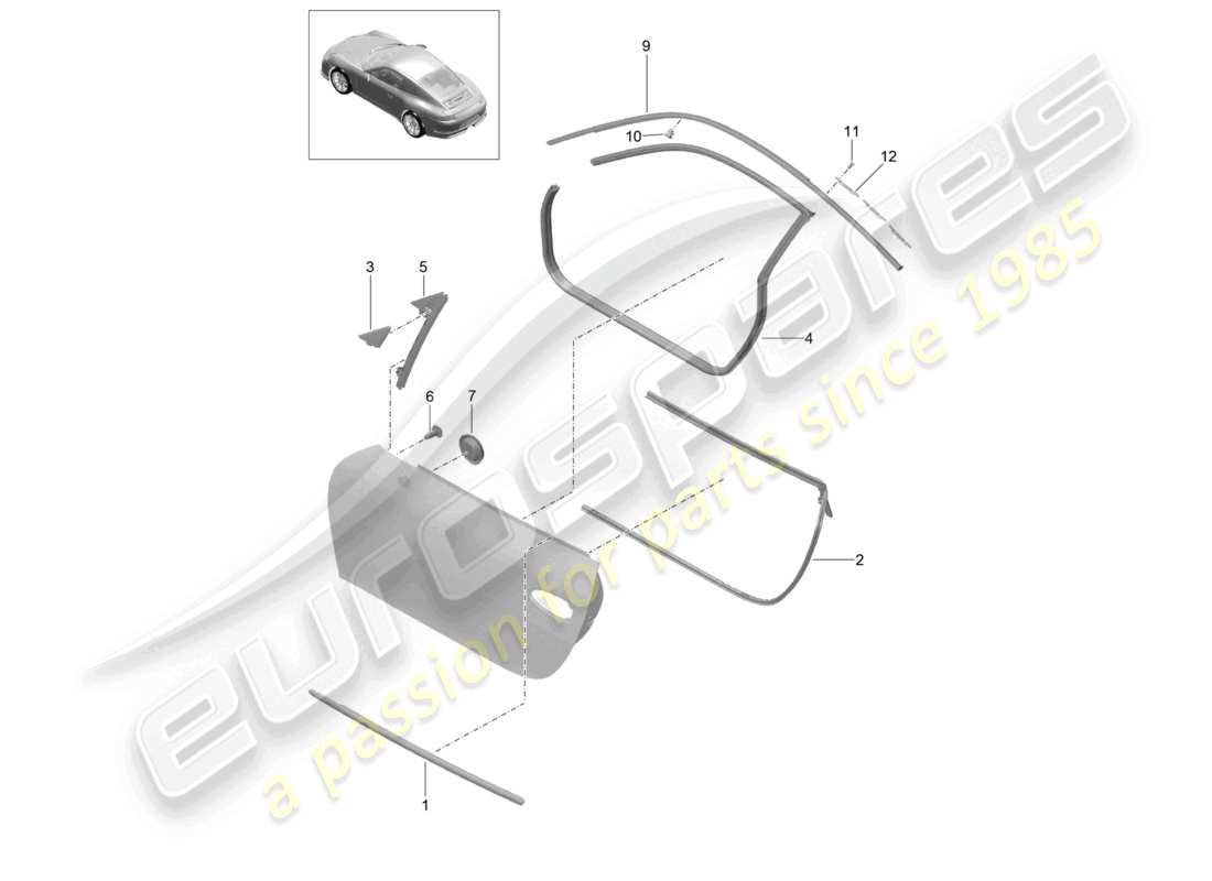 porsche 2021 (991-2 r/gt3/rs) diagrama de piezas del sello de la puerta y la moldura