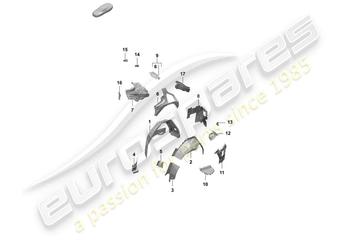 porsche 2026 (taycan 9j1-2) diagrama de piezas del panel lateral, carcasa de rueda trasera interior