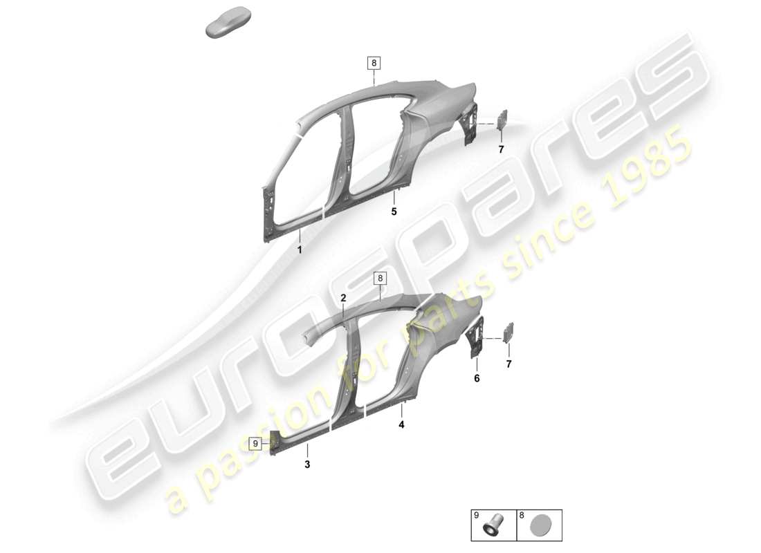 porsche 2025 (taycan 9j1-2) pieza seccional - panel lateral panel transversal trasero diagrama de piezas