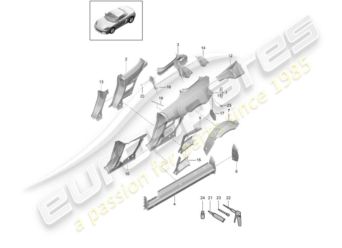 porsche 2023 (718 boxster) diagrama de piezas de la parte lateral