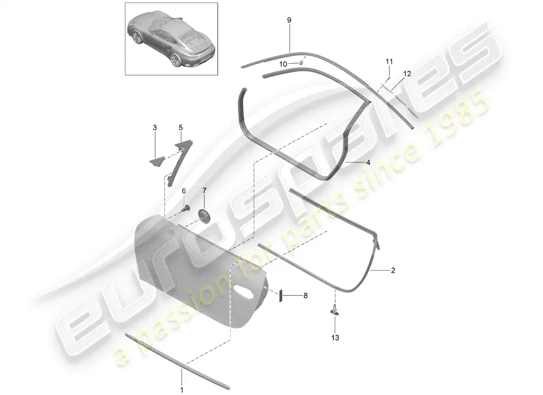 porsche 2014 (991-1 turbo) junta de la puerta diagrama de piezas