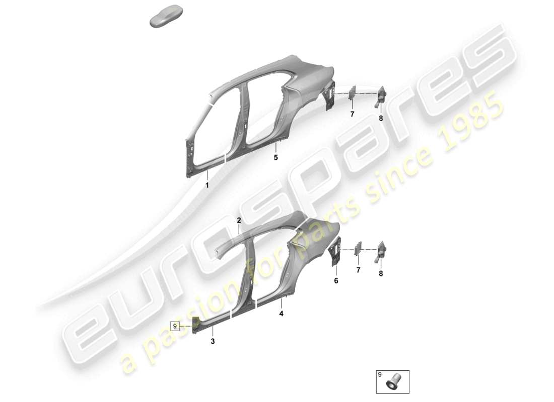 porsche 2025 (taycan 9j1-2) pieza seccional - panel lateral panel transversal trasero diagrama de piezas