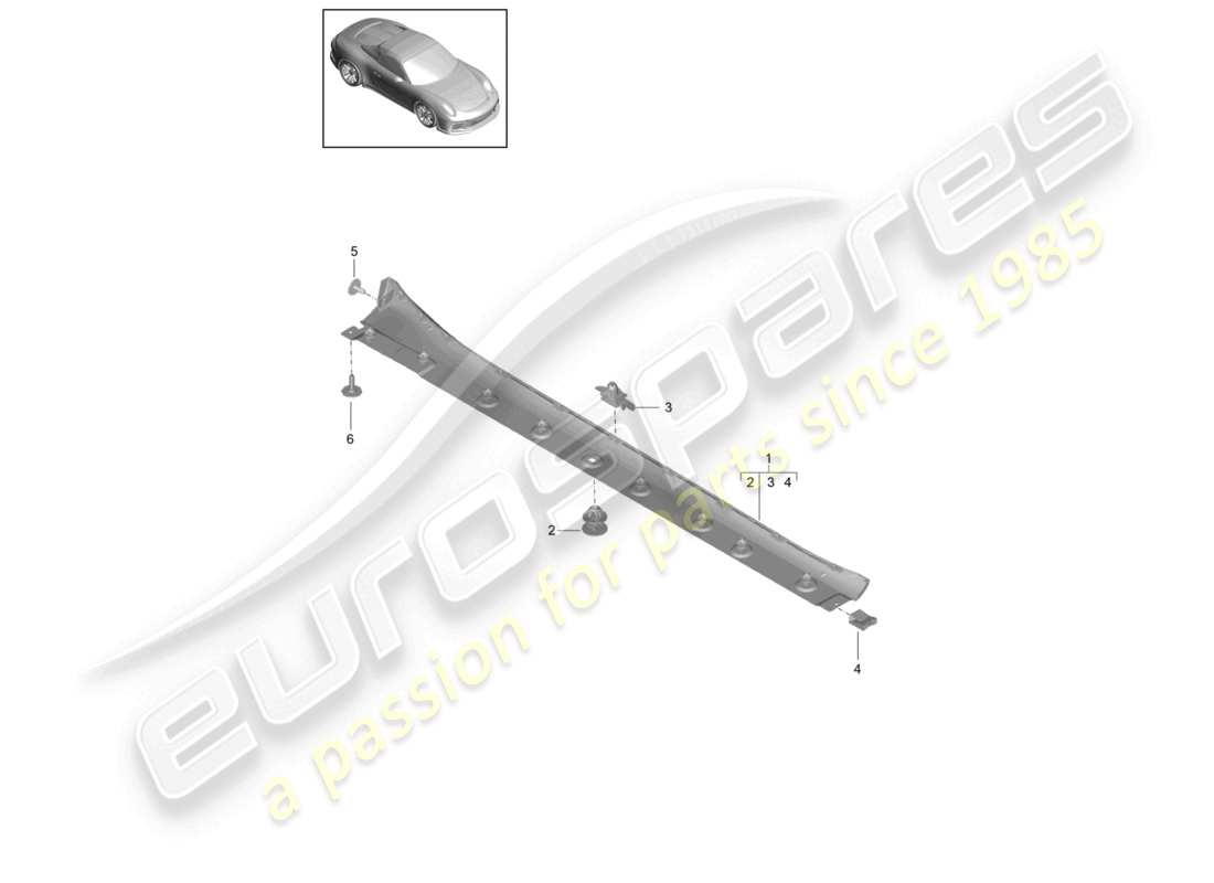 porsche 2021 (991-2 r/gt3/rs) diagrama de piezas del guarnecido de los miembros laterales