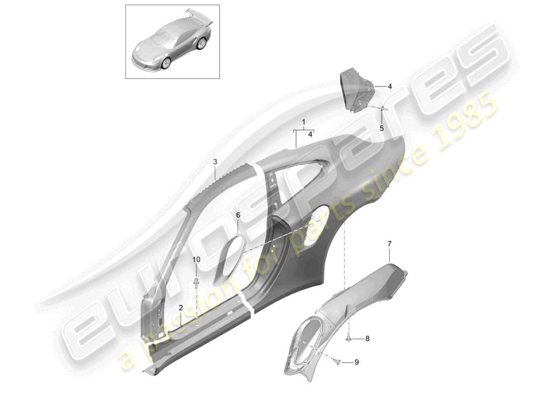 porsche 2021 (991-2 r/gt3/rs) diagrama de la parte exterior de la parte lateral
