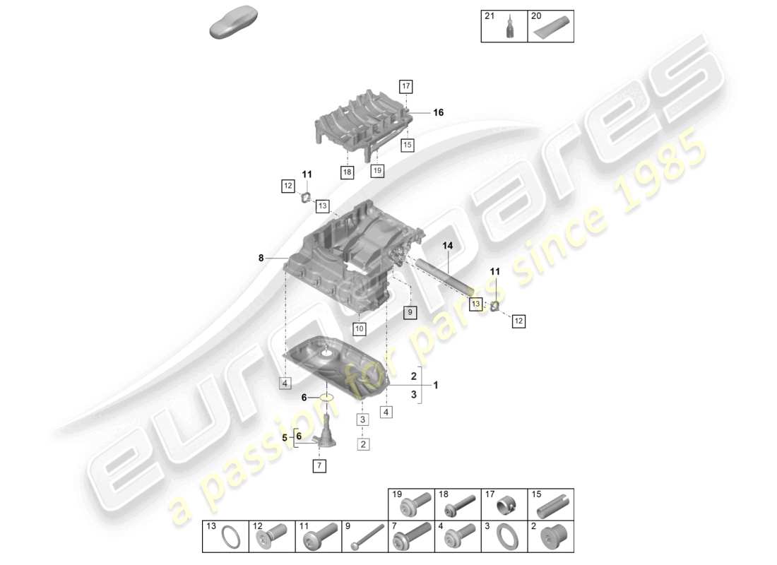 porsche 2022 (panamera 971-2) diagrama de piezas del cárter de aceite de la carcasa conductora de aceite