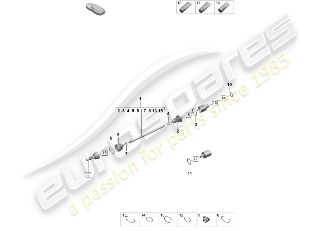 porsche 2025 (taycan 9j1-2) diagrama de piezas del eje de transmisión
