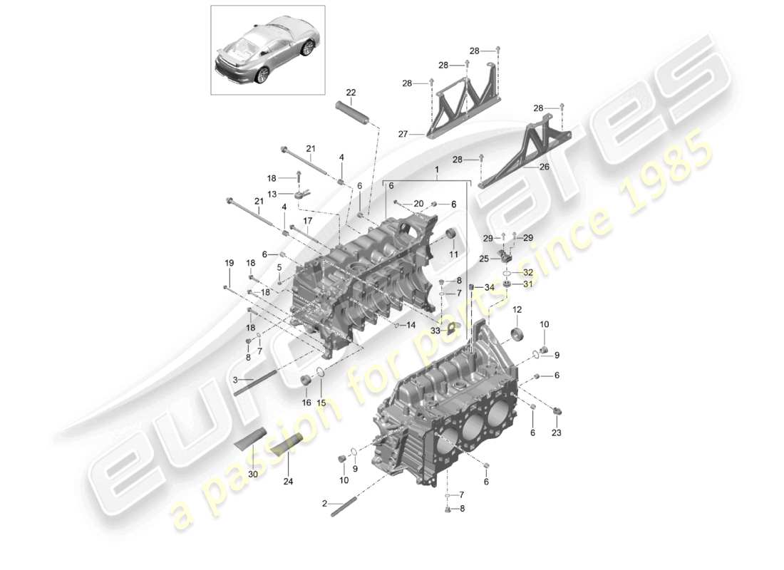 porsche 2021 (991-2 r/gt3/rs) diagrama de piezas de la carcasa del cárter