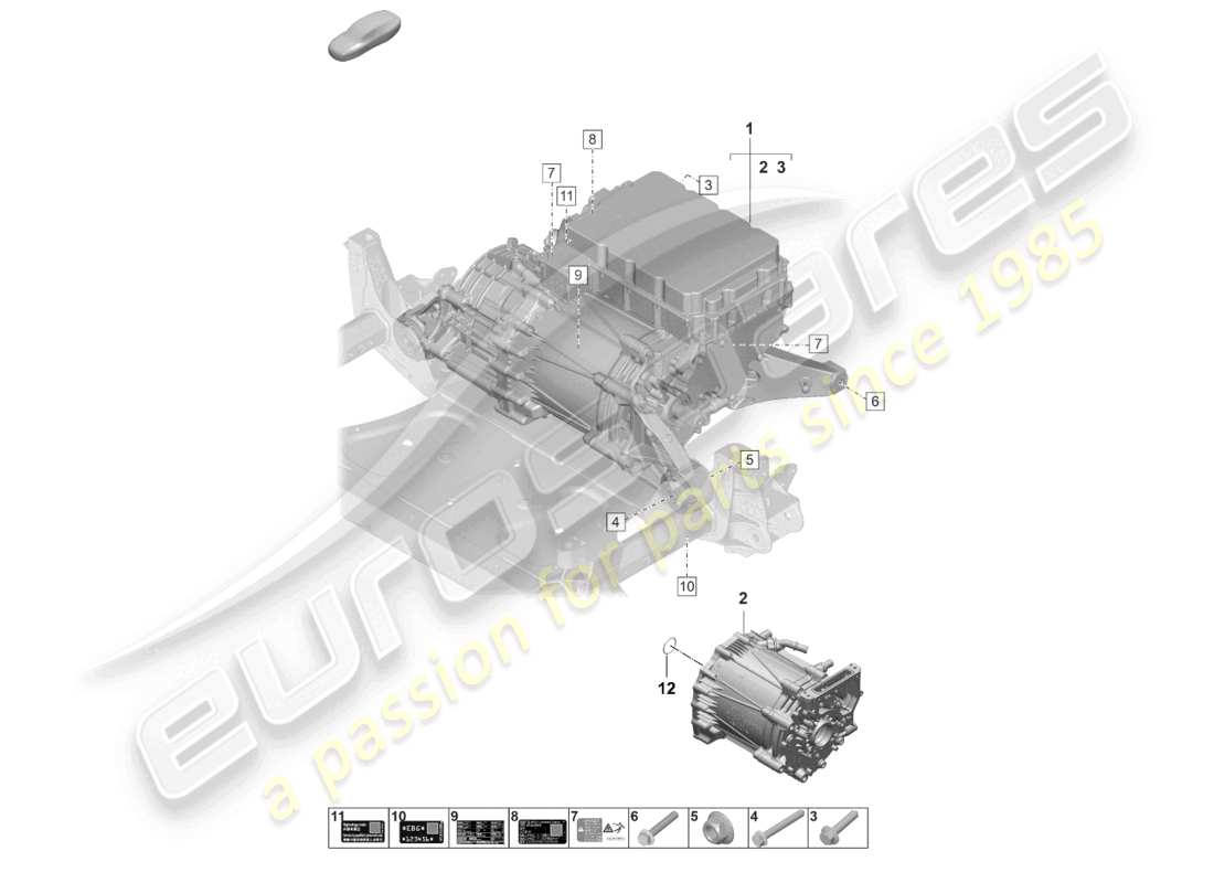 porsche 2026 (taycan 9j1-2) motor de repuesto motor de tracción para accionamiento eléctrico diagrama de piezas del eje delantero
