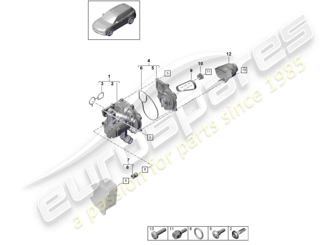 porsche 2023 (cayenne e3 9ya/9yb) regulador de refrigerante bomba de refrigerante unión del conector diagrama de piezas