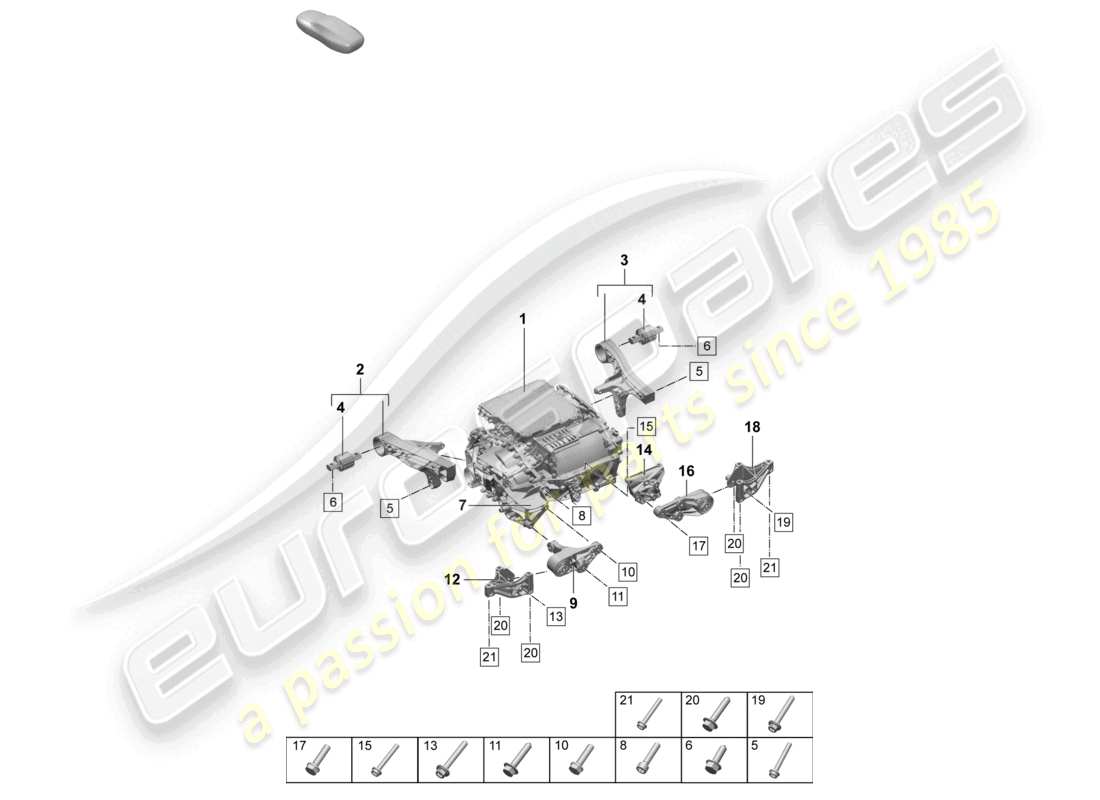 porsche 2025 (macan-e) diagrama de piezas del eje trasero del motor de tracción eléctrica del macan turbo