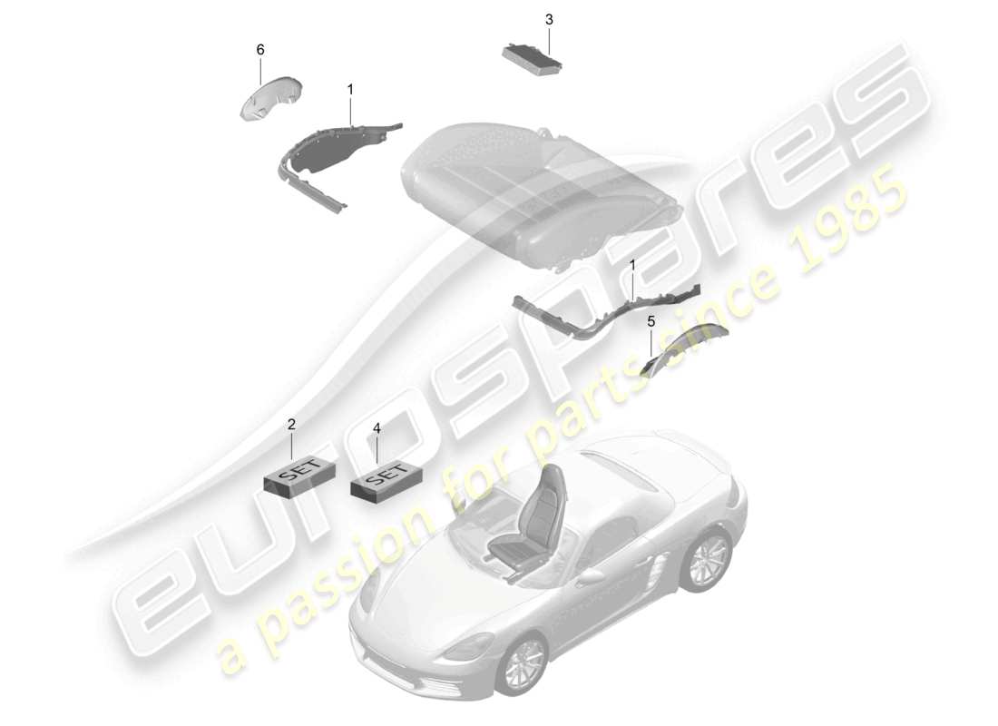 porsche 2022 (718 boxster) acolchado del asiento bastidor asiento deportivo reconocimiento de asiento ocupado diagrama de piezas