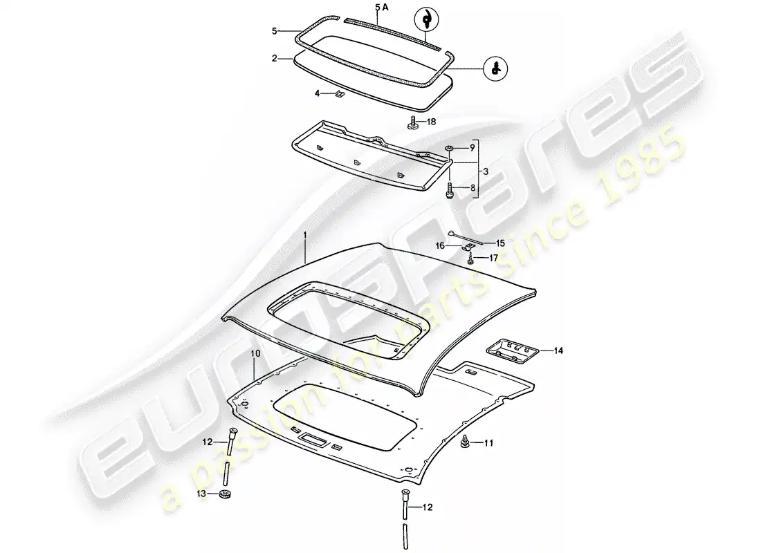 porsche 1985 (928) techo corredizo diagrama de piezas