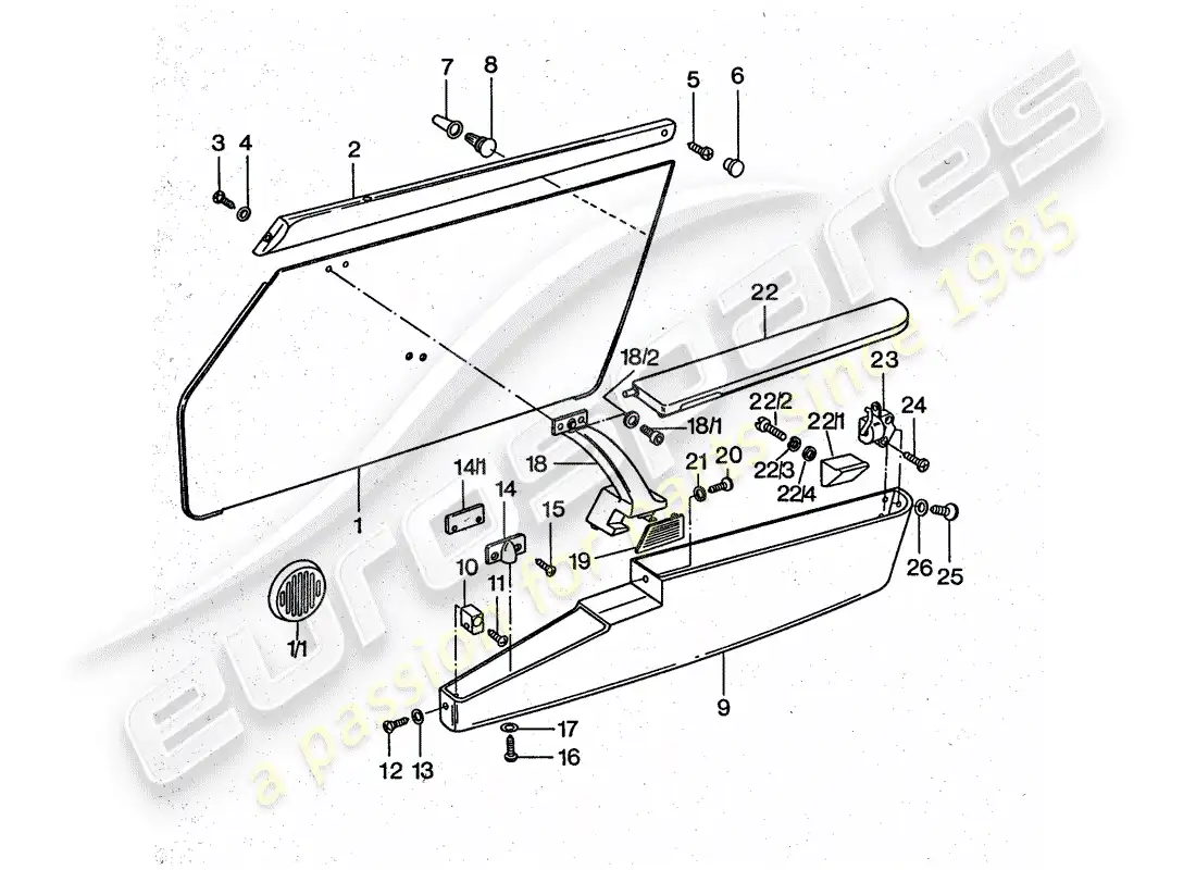 porsche 1977 (911 turbo) panel de la puerta diagrama de piezas