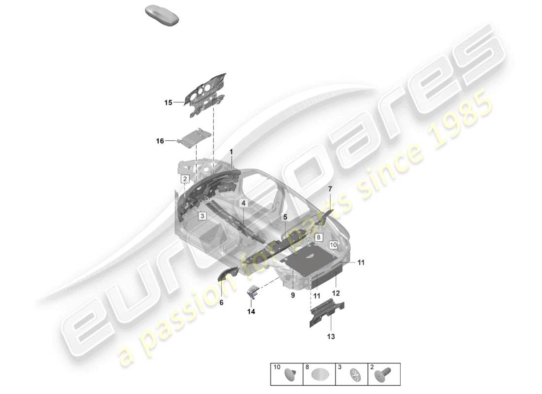 porsche 2021 (taycan 9j1-1) absorbentes de sonido absorbentes de sonido amortiguación para el interior del vehículo diagrama de piezas