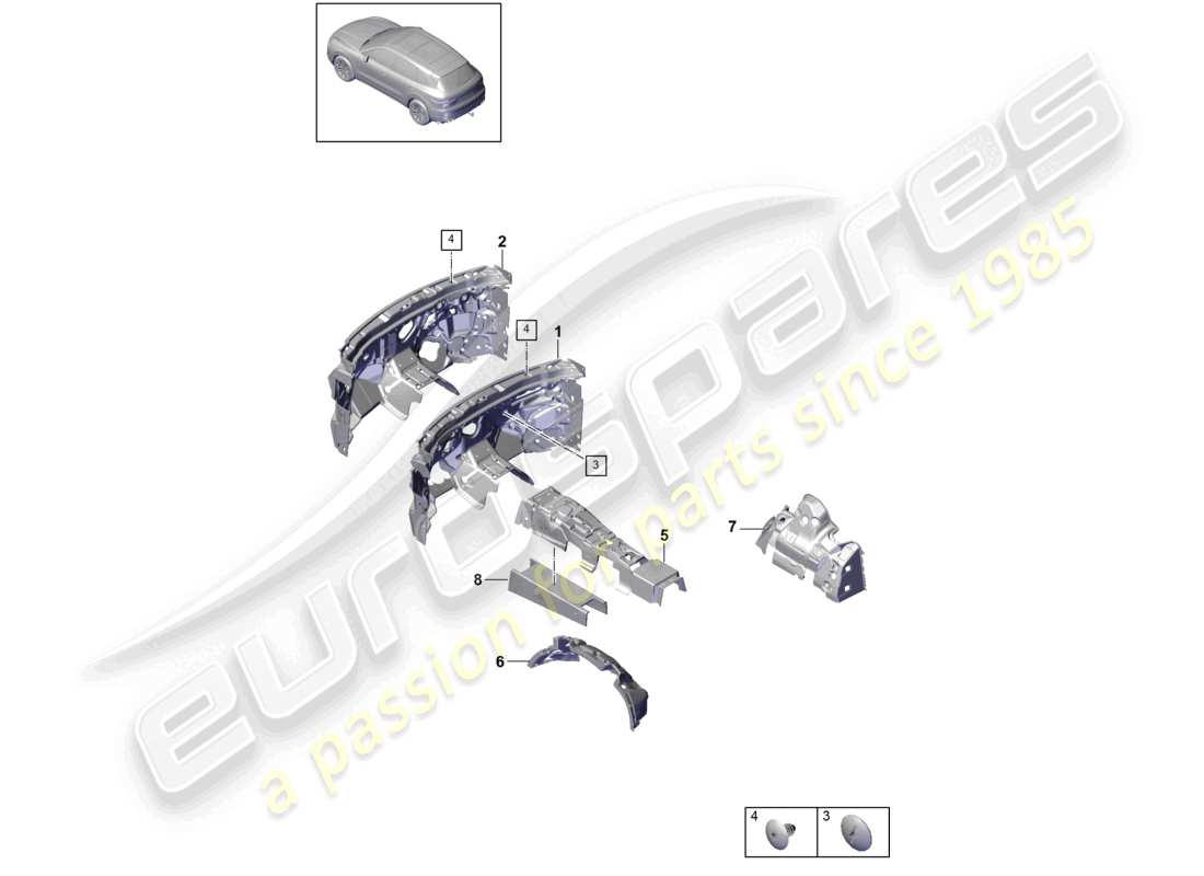 porsche 2023 (cayenne e3 9ya/9yb) absorbedor de sonido amortiguación para el interior del vehículo diagrama de piezas