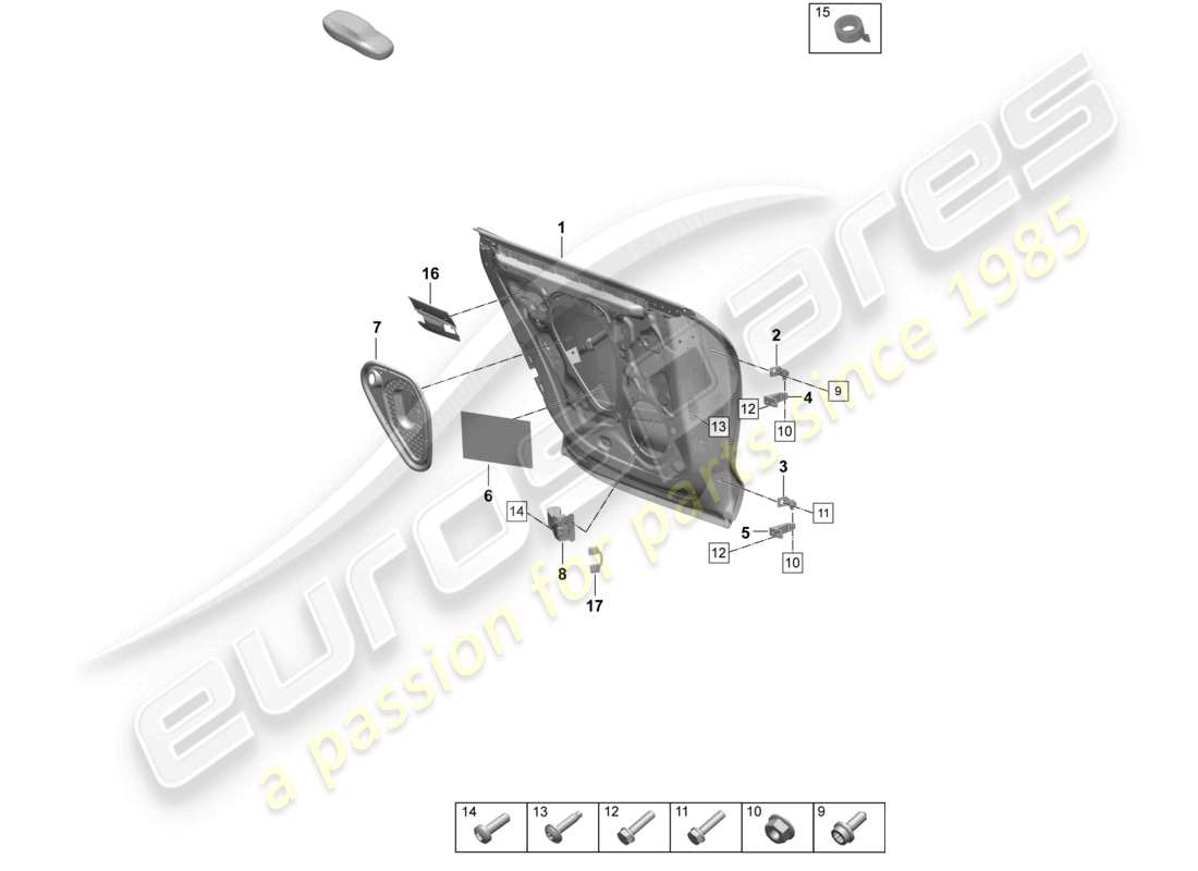 porsche 2026 (taycan 9j1-2) diagrama de piezas de accesorios de la bisagra de la puerta trasera de la carcasa de la puerta